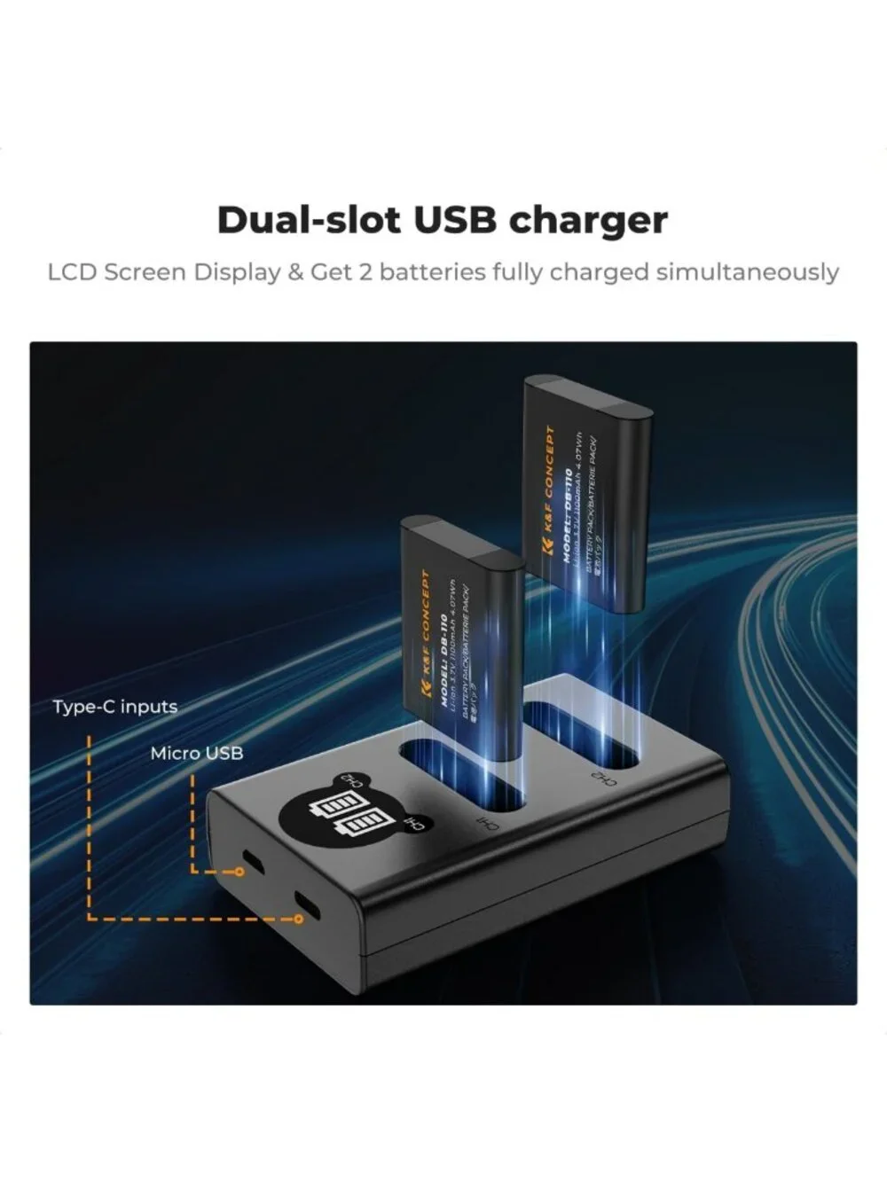 High-Capacity 1100mAh Camera Battery & Dual Slot LCD Charger for Ricoh & Olympus